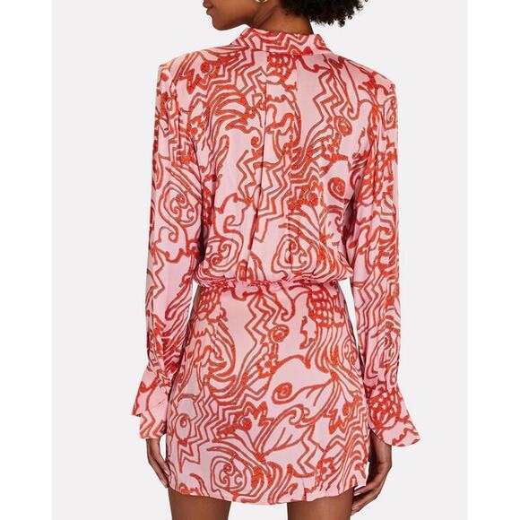Alexis Prima Abstract Crepe Mini Shirt Dress Vermilli Red Size M - Picture 2 of 14